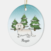 Creme Long Hair Dackel Niedlich Hund - Winterwald Keramik Ornament (Links)