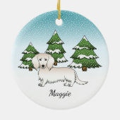 Creme Long Hair Dackel Niedlich Hund - Winterwald Keramik Ornament (Hinten)