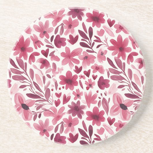 Creme Mädchenhaft Rosa Rote Blumen Herzen Getränkeuntersetzer (Vorne)