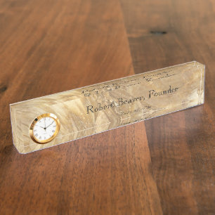 Creme-Marmorschreibtisch-Nummernschild mit Uhr Namensplakette