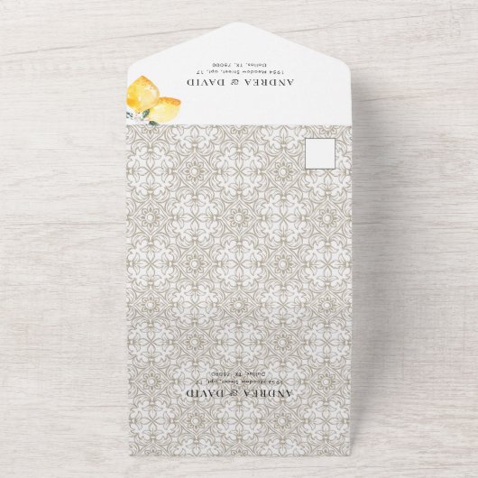 Creme Mediteran Italienische Tile & Lemon Hochzeit All In One Einladung (Außenbereich)
