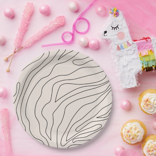 Creme Minimal Abstrakte Linien Pappteller (Party)