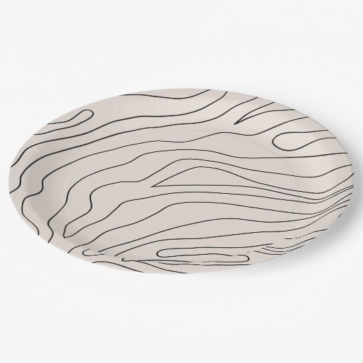Creme Minimal Abstrakte Linien Pappteller (Schrägansicht)