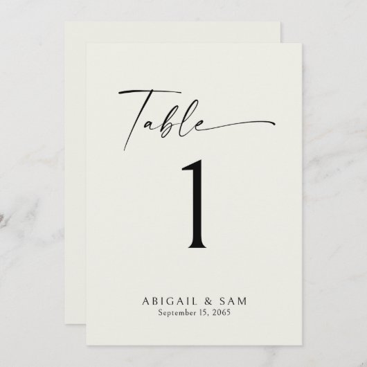 Creme Minimalistisch Wedding Tischnummer (Vorne/Hinten)