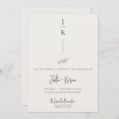 Creme Minimalistische botanische Hochzeitseinladun Einladung (Vorne/Hinten)