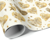 Creme mit goldenen funkelnden Herzen Geschenkpapier (Rolleneckpunkt)