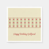 Creme mit rosa und grünem Muster Serviette (Vorderseite)