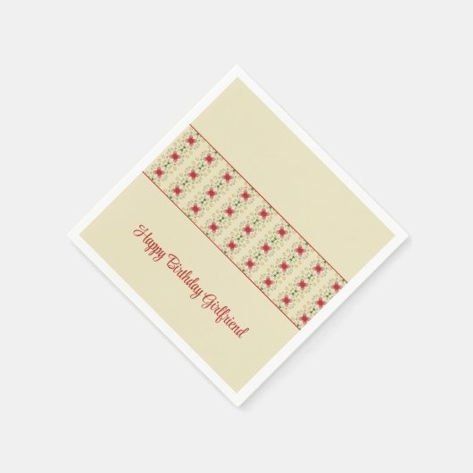 Creme mit rosa und grünem Muster Serviette (Ecke)