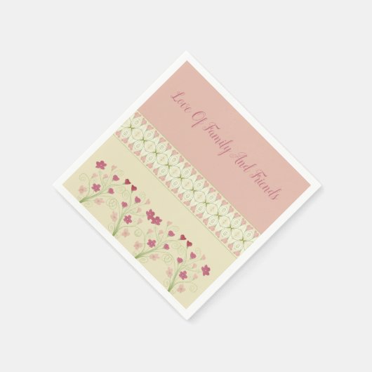 Creme mit rosafarbenem Muster Serviette (Ecke)