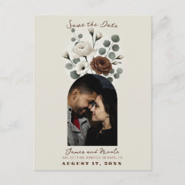 Creme Mocha Modern Floral Save the Date Ankündigungspostkarte
