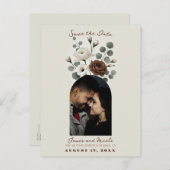 Creme Mocha Modern Floral Save the Date Ankündigungspostkarte (Vorne/Hinten)