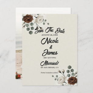 Creme Mocha Modern Floral Save the Date Einladung