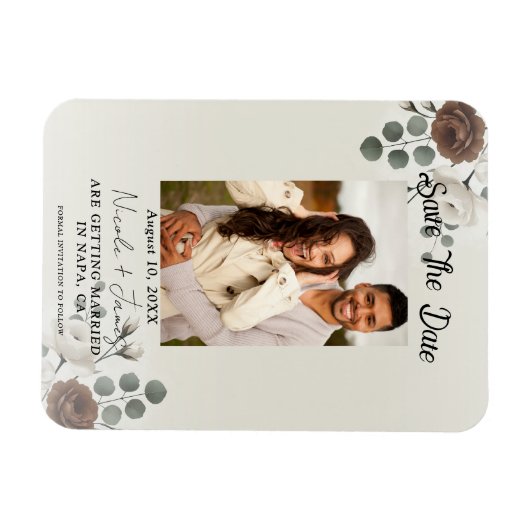 Creme Mocha Modern Floral Save the Date Magnet (Horizontal)