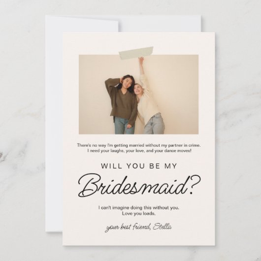 Creme Modern Foto Frame werden Sie meine Bridesmai Einladung (Vorderseite)