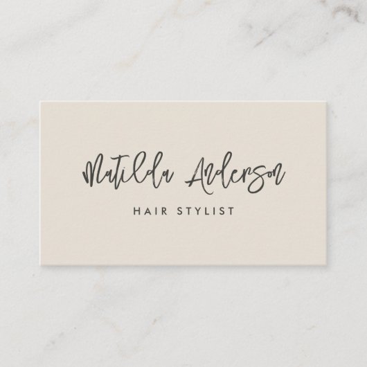 Creme moderne minimale Skripte QR CODE Visitenkarte (Vorderseite)