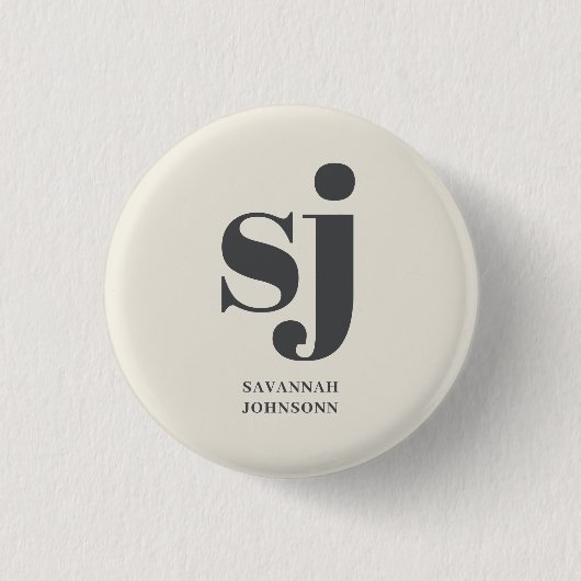 Creme-Monogramm-Initialen Button (Vorderseite)