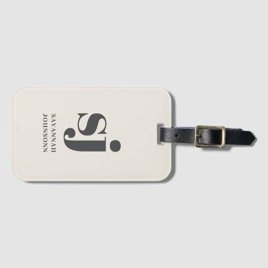 Creme-Monogramm-Initialen Gepäckanhänger (Vorderseite (Horizontal))