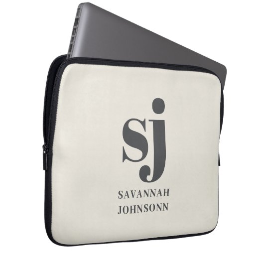 Creme-Monogramm-Initialen Laptopschutzhülle (Vorne Rechts)