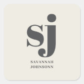 Creme-Monogramm-Initialen Quadratischer Aufkleber (Vorderseite)