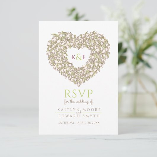 Creme-Monogramm Tulpe-Blume UAWG Hochzeit RSVP Karte (Stehend Vorderseite)