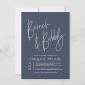 Creme & Navy Blue Brunch & Bubbly Brautparty Einladung (Vorderseite)