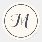 Creme & Navy Blue Calligrafy Initial Monogram Runder Aufkleber (Vorderseite)