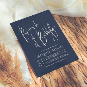Creme & Navyblau Brunch & Sekt Brautparty Einladung