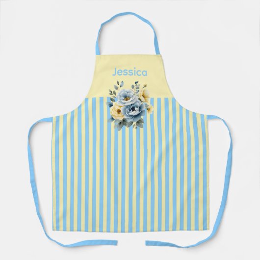 Creme Ober mit Aquamarinen Streifen Blütenfarbe Schürze (Vorderseite)