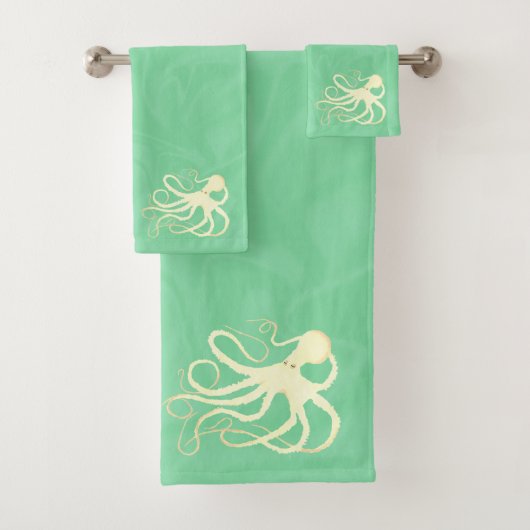 Creme Octopus on Mint - Badetuch Set (Insitu)
