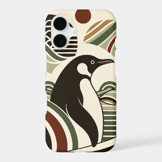 Creme Olive Green Maroon Pinguin Wellen im Art Déc