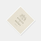 Creme-olivfarbene Hochzeitsservietten mit Monogram Serviette (Ecke)