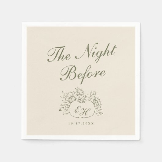 Creme-olivfarbene Monogramm-Probenabendservietten Serviette (Vorderseite)