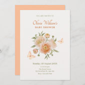 Creme-orange Blume Blüte Schmetterling Babydusche Einladung (Vorne/Hinten)