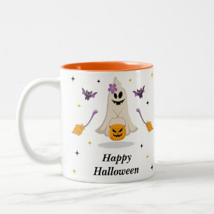 Creme Orange Lila Modern Niedlich Ghost Halloween Zweifarbige Tasse