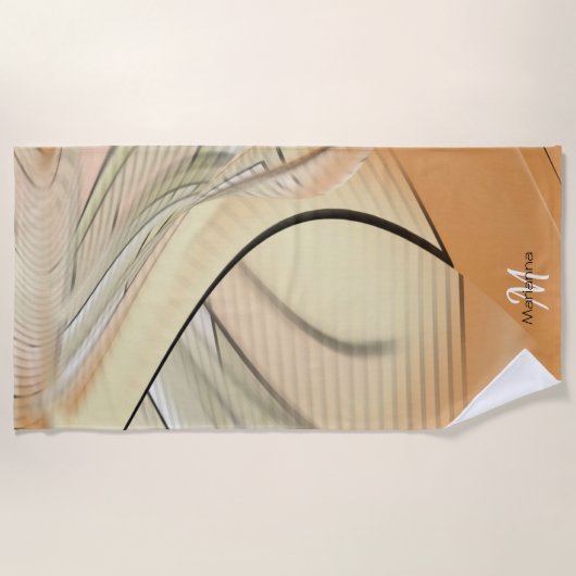 Creme Pastel Herbst Abstrakte Kunst, Mit Monogramm Strandtuch (Vorderseite)