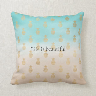 Creme Peach Aqua Ombre Gold Ananas Kissen