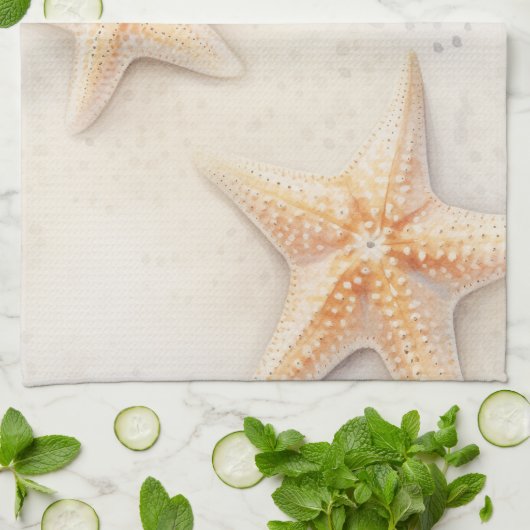Creme Peach Beach Starfish Geschirrtuch (Gefaltet)