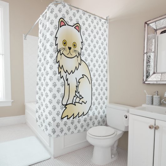 Creme Persian Niedlich Cartoon Cat & Paws Duschvorhang (Beispiel)