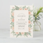Creme-Pfirsich-Blumenbogen-Hochzeit Einladung (Stehend Vorderseite)
