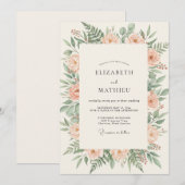 Creme-Pfirsich-Blumenbogen-Hochzeit Einladung (Vorne/Hinten)
