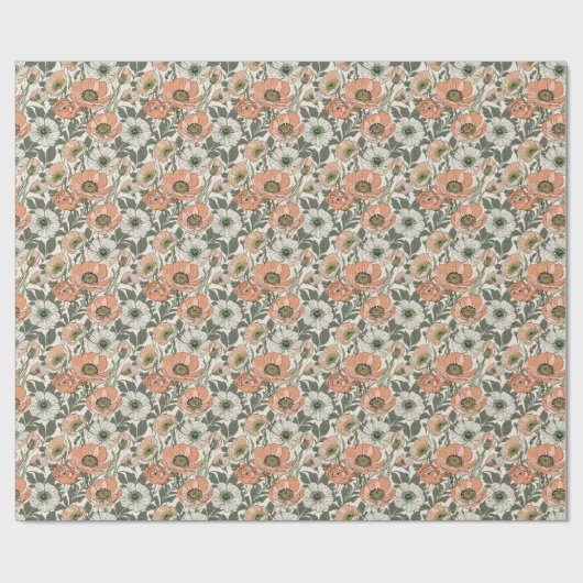 Creme-Pfirsich-Mohn-Blumenmuster Geschenkpapier (Flach)