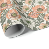 Creme-Pfirsich-Mohn-Blumenmuster Geschenkpapier (Rolleneckpunkt)