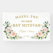 Creme Pink Blume Bat Mitzvah Begrüßungszeichen Banner (Horizontal)