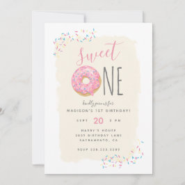 Creme | Pink Doughnut Sprinkle Sweet 1st Birthday Einladung