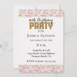Creme Pink Glitzer Floral Gold Glitzer Party Einladung