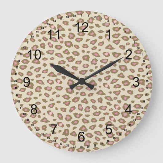 Creme Pink Leopard Print Große Wanduhr (Vorderseite)
