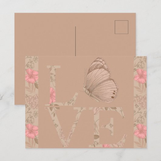 Creme Pink Liebe Schmetterling Floral Postkarte (Vorne/Hinten)