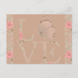 Creme Pink Liebe Schmetterling Floral Postkarte