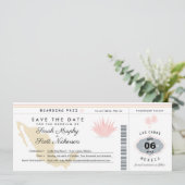 Creme Pink Mexiko Save the Date Boarding Pass (Stehend Vorderseite)