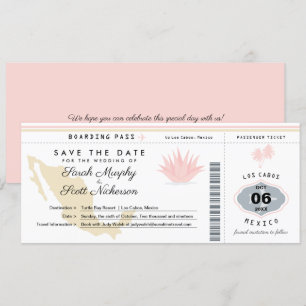 Creme Pink Mexiko Save the Date Boarding Pass